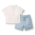 HelloBaby Boys Shirt & Shorts Set Buttoned Smart Line Mandarin Collar Above the Knee Short Sleeve - White