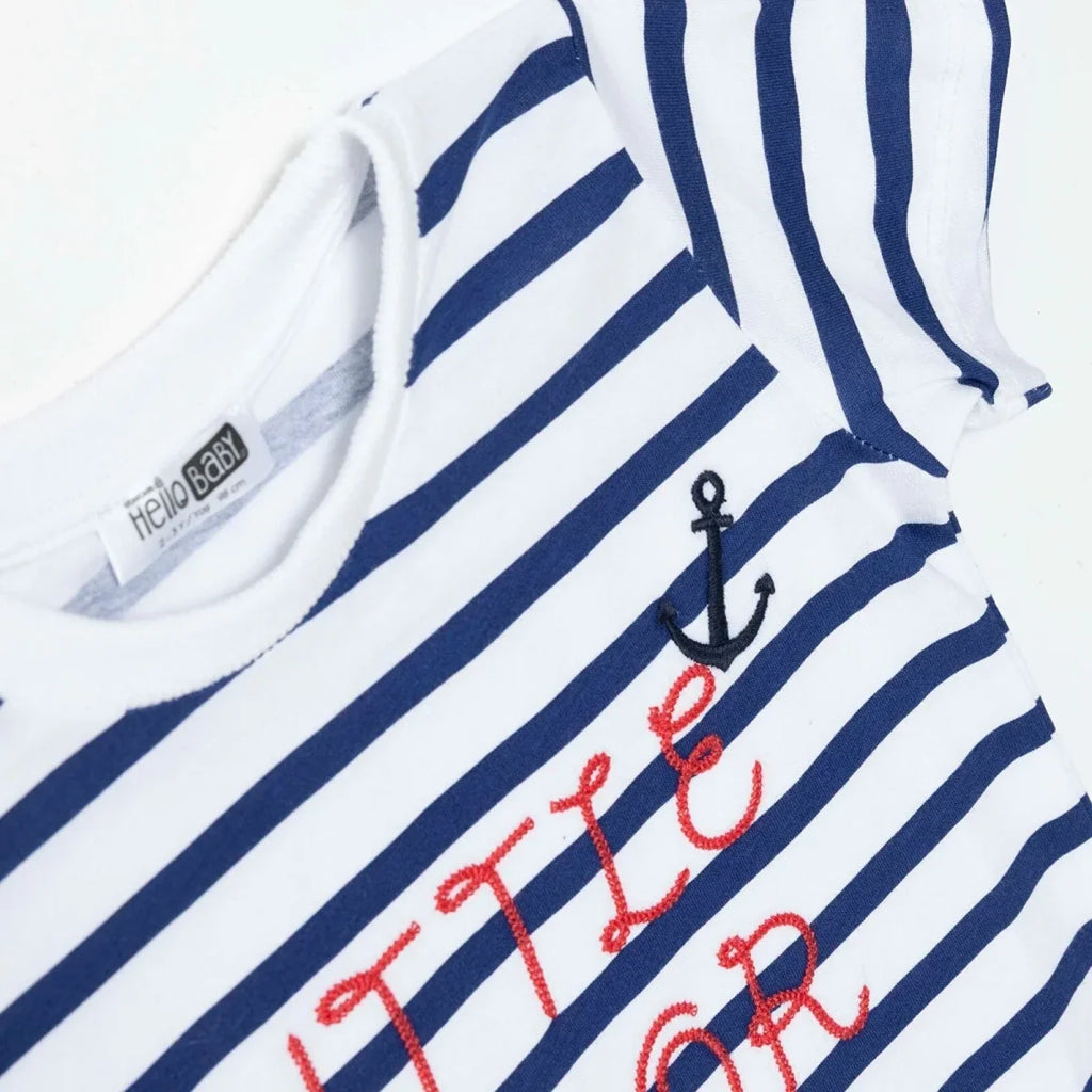 HelloBaby Boys T-shirt Nautical Print Little Sailor Crew Neck Short Sleeve - Navy Printed