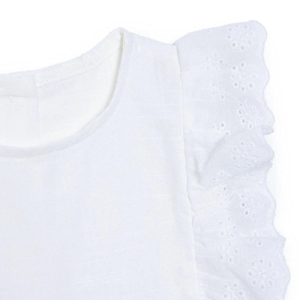 HelloBaby Girls Dress Buttoned Berry Belle Crew Neck Short Sleeve - Ecru
