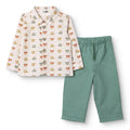 HelloBaby Boys Shirt & Trousers Set Car Print Buttoned Little Car Shirt Collar Full Length Long Slee - Ecru Printed