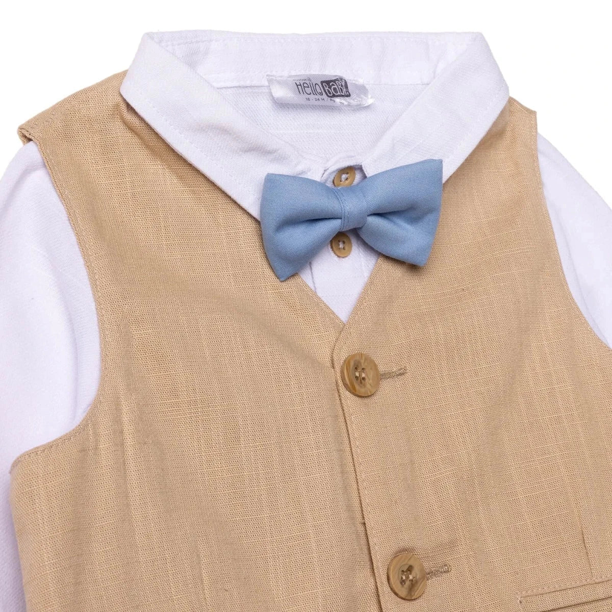 HelloBaby Boys Shirt Trousers & Waistcoat Set Buttoned Smart Line Shirt Collar Full Length Long Slee - Beige