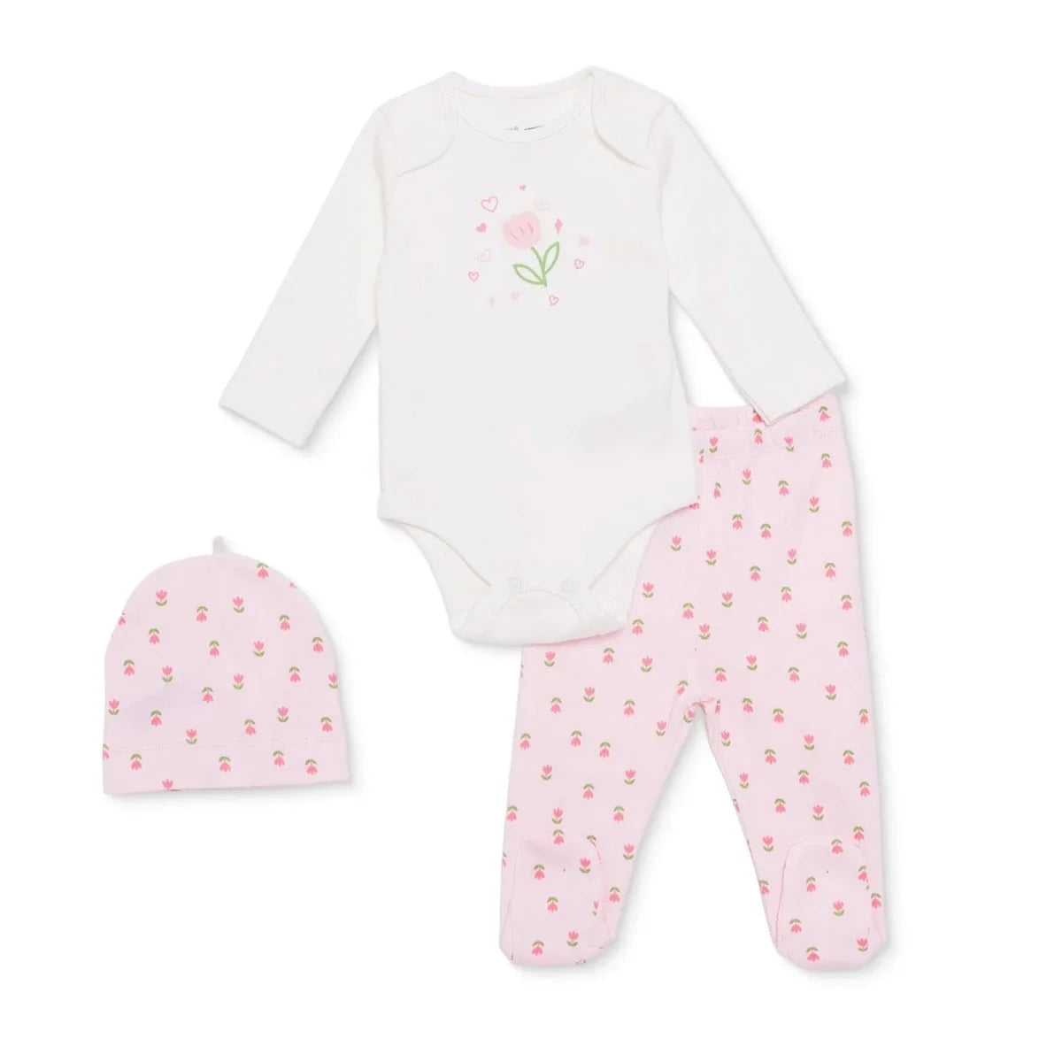 HelloBaby Girls Body-Footed Bottom-Hat Flower - Ecru