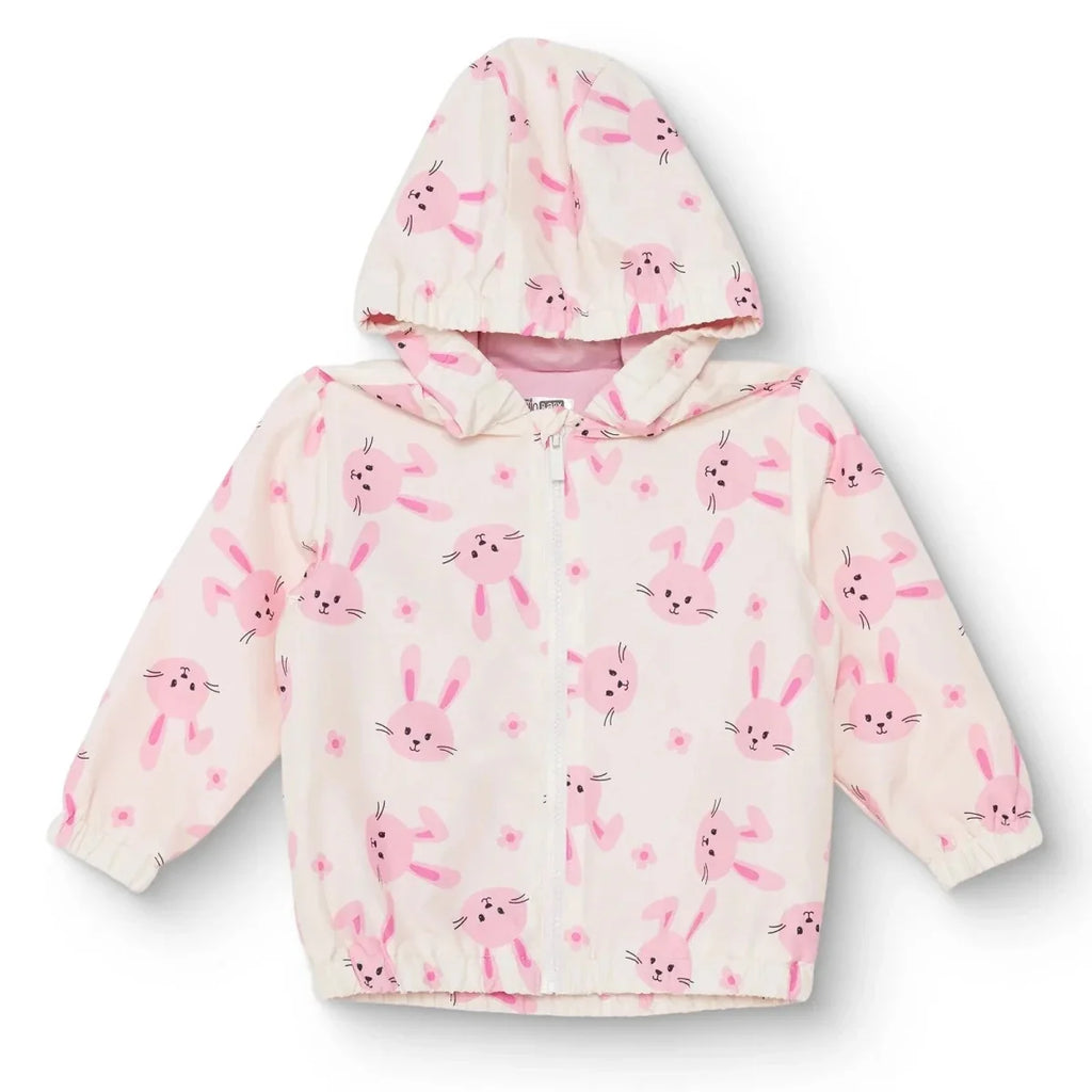 HelloBaby Girls Raincoat Flower Zip-up Hooded Long Sleeve - Ecru Printed