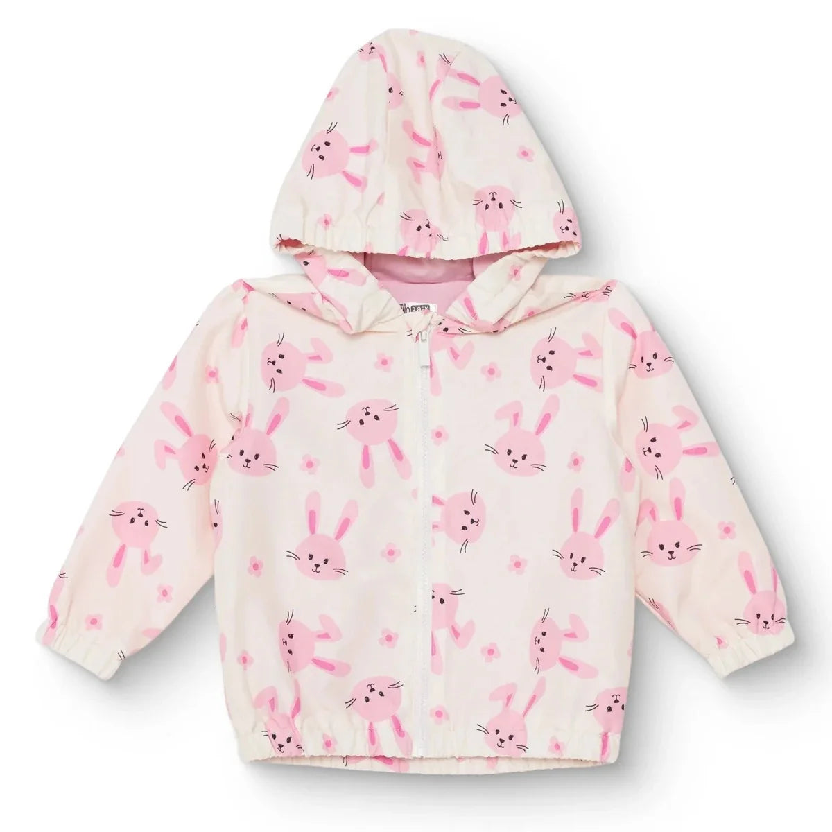 HelloBaby Girls Raincoat Flower Zip-up Hooded Long Sleeve - Ecru Printed
