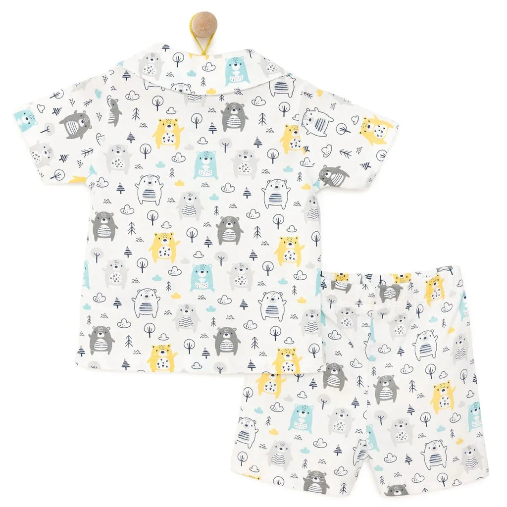 HelloBaby Boys Short Sleeve Pyjamas Set Animal with Buttons Shirt Collar Short Leg Short Sleeve - Ecru