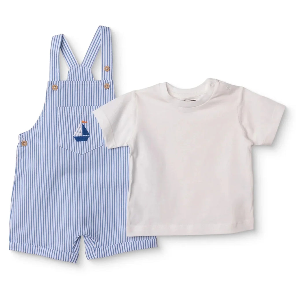 HelloBaby Boys Dungarees & T-shirt Nautical Print Buttoned Little Sailor Crew Neck Above the Knee Sh - Blue