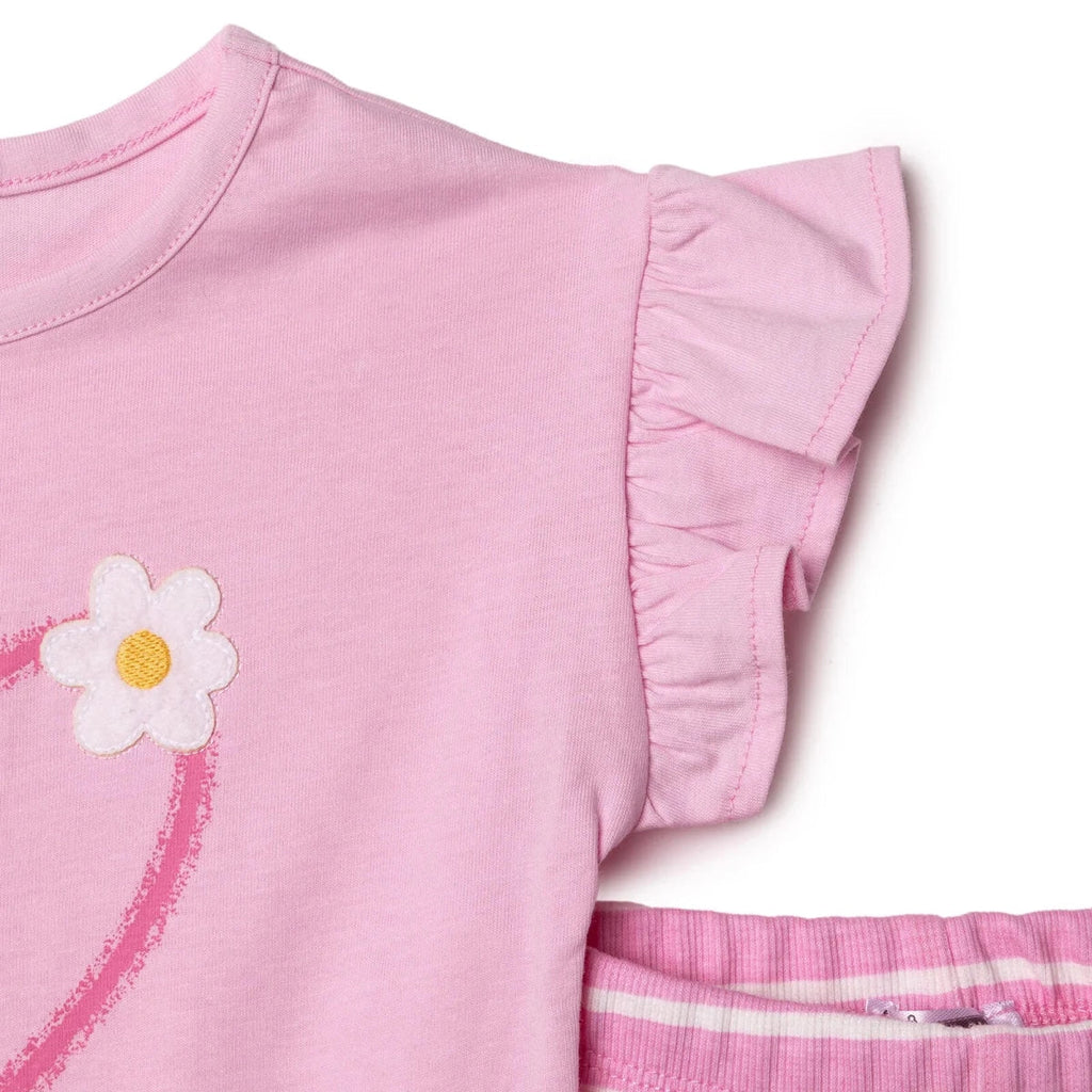 HelloBaby Girls Blouse & Leggings Set Heart Print Ditsy Flower Crew Neck Full Length Short Sleeve - Pink