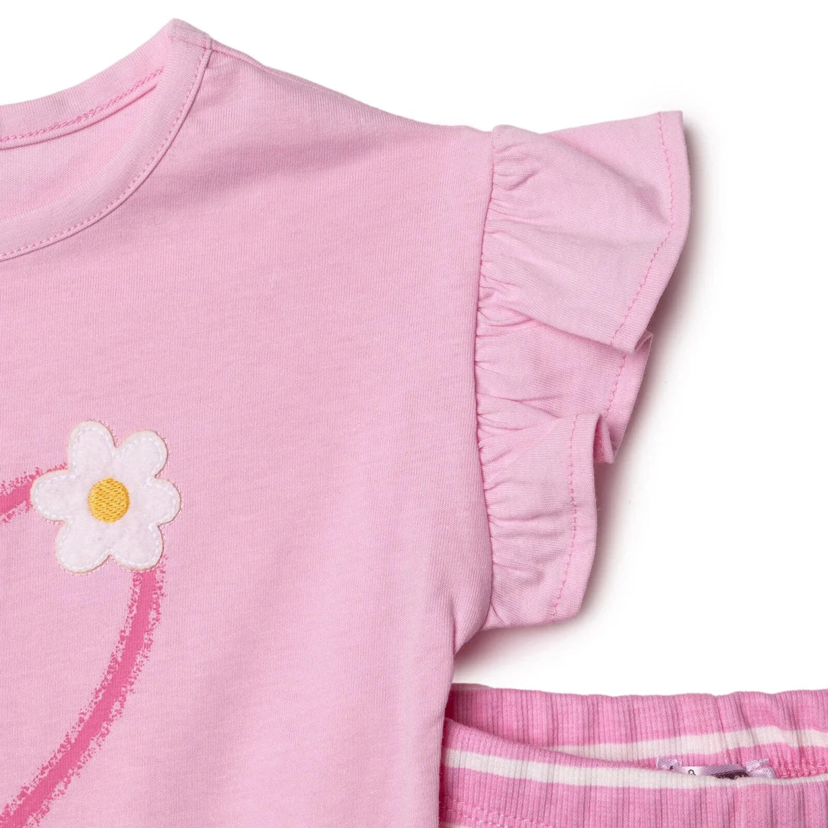 HelloBaby Girls Blouse & Leggings Set Heart Print Ditsy Flower Crew Neck Full Length Short Sleeve - Pink