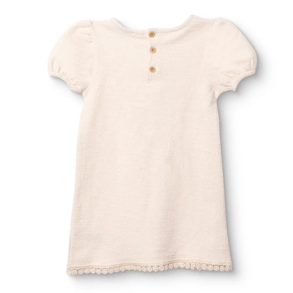 HelloBaby Girls Dress Bow Pastel Dreams Crew Neck Short Sleeve - Ecru