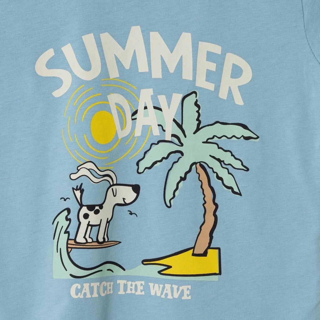 HelloBaby Boys T-shirt Palm Tree Crew Neck Short Sleeve - Blue