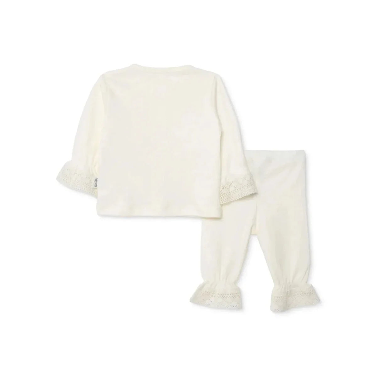 Bebetto Girls Cardigan & Footless Bottom Set Snap Fastening Ceremony Crew Neck Full Length Long Slee - Ecru