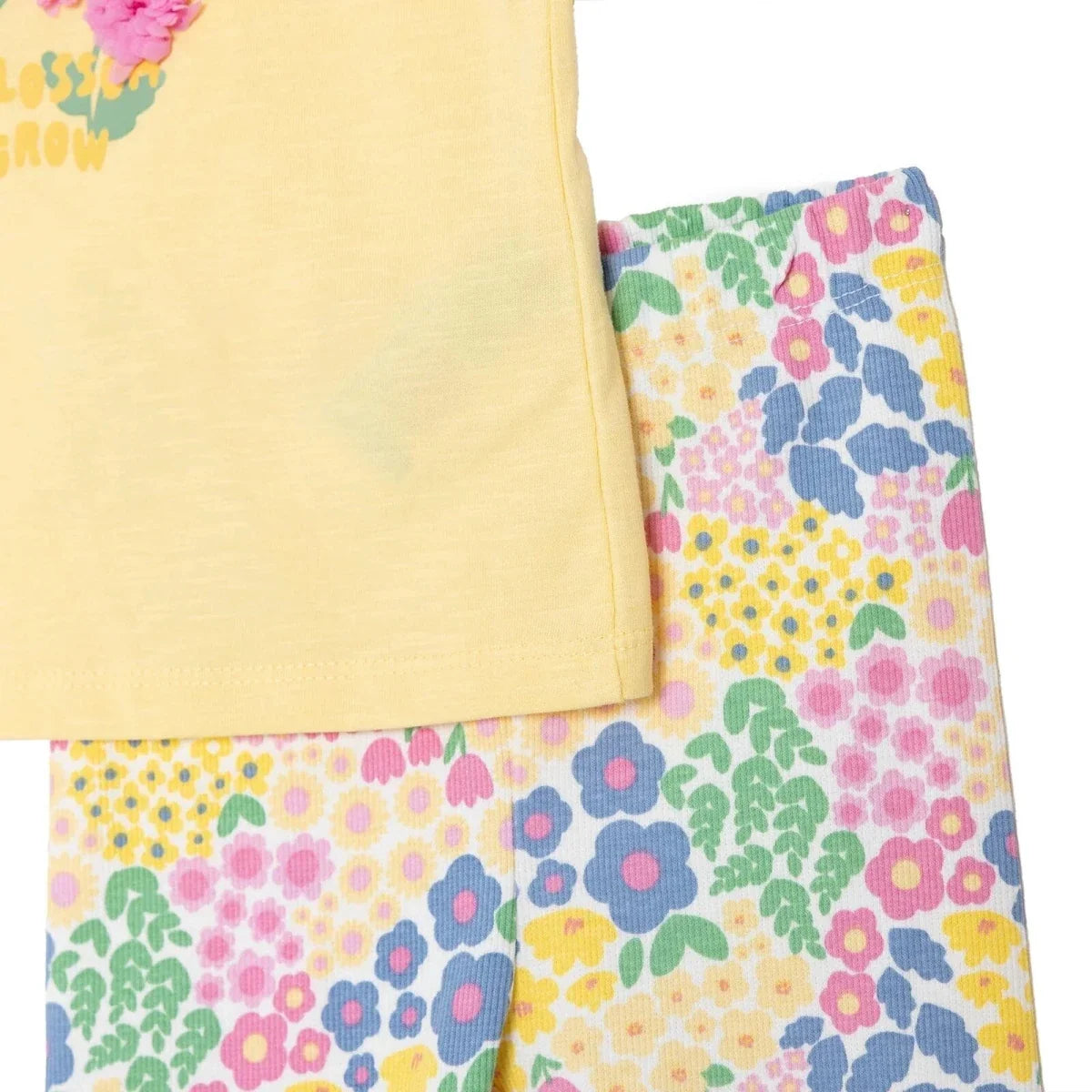 HelloBaby Girls Blouse & Leggings Set Ditsy Flower Crew Neck Full Length Short Sleeve - Yellow