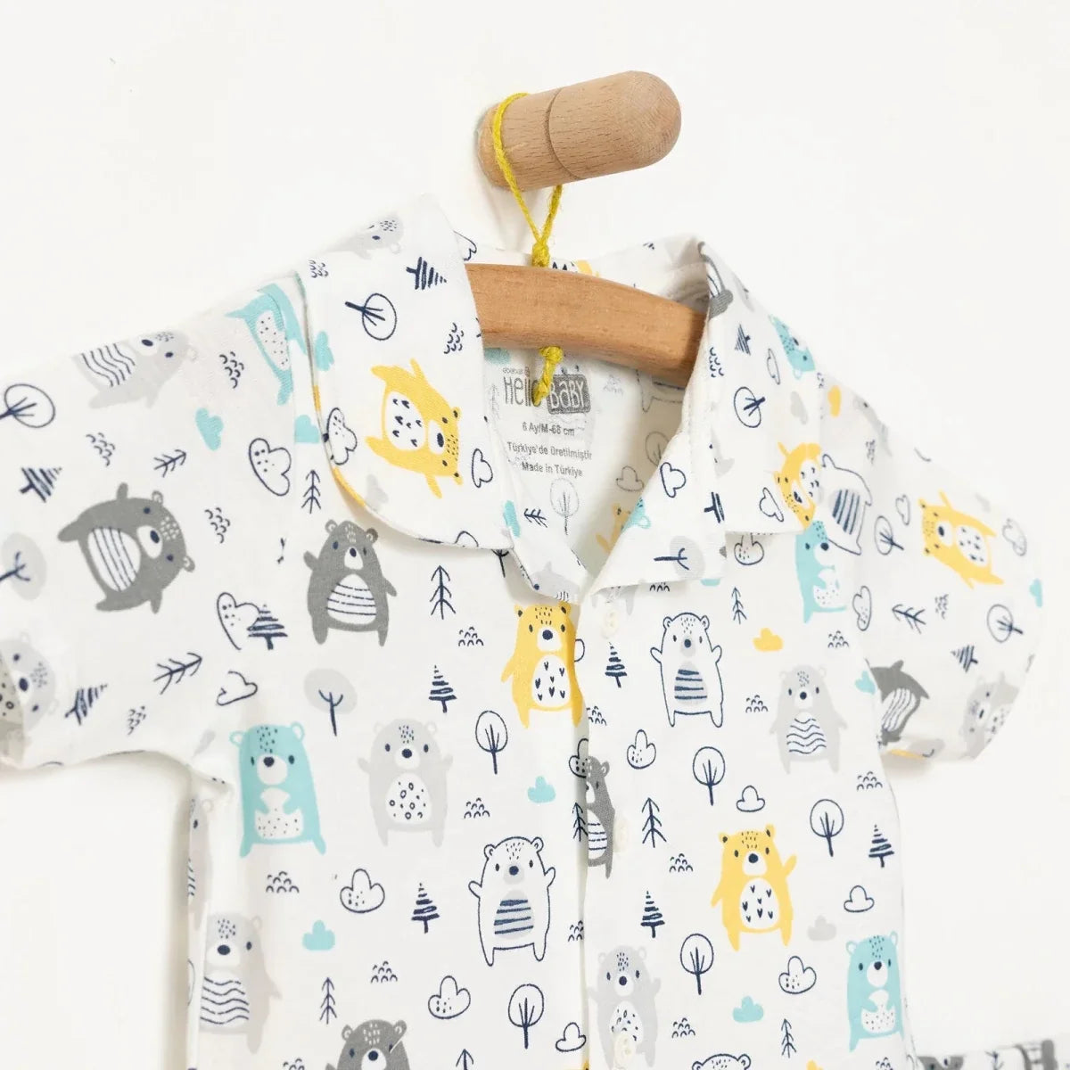 HelloBaby Boys Short Sleeve Pyjamas Set Animal with Buttons Shirt Collar Short Leg Short Sleeve - Ecru