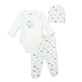 HelloBaby Boys Body-Footed Bottom-Hat Vehicles with Poppers Crew Neck Long Leg Long Sleeve - Light Blue