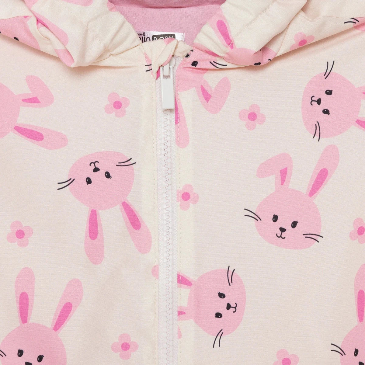 HelloBaby Girls Raincoat Flower Zip-up Hooded Long Sleeve - Ecru Printed