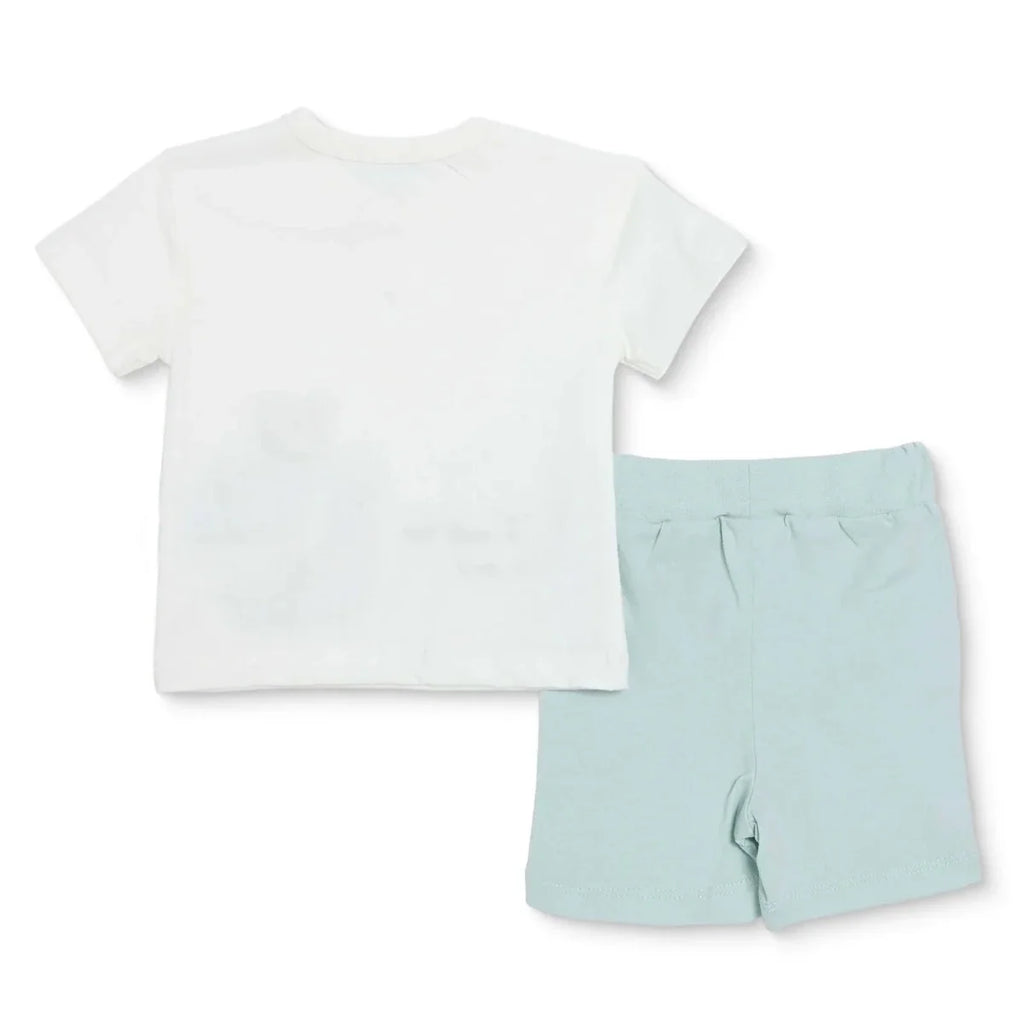 Bebetto Boys T-shirt & Shorts Set Bear Print Buttoned Hello Crew Neck Short Length Short Sleeve - Multicolour