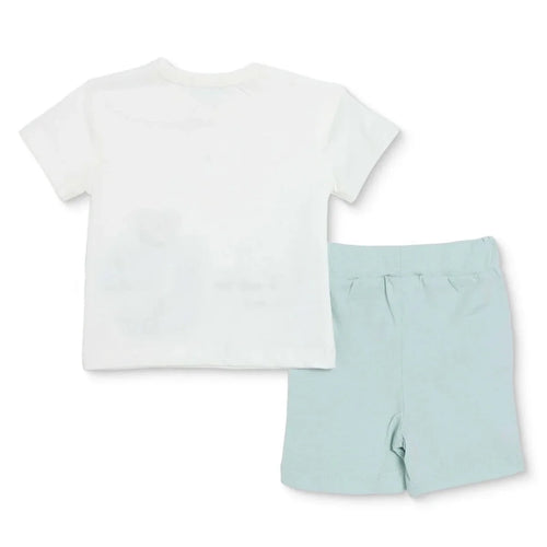 Bebetto Boys T-shirt & Shorts Set Bear Print Buttoned Hello Crew Neck Short Length Short Sleeve - Multicolour