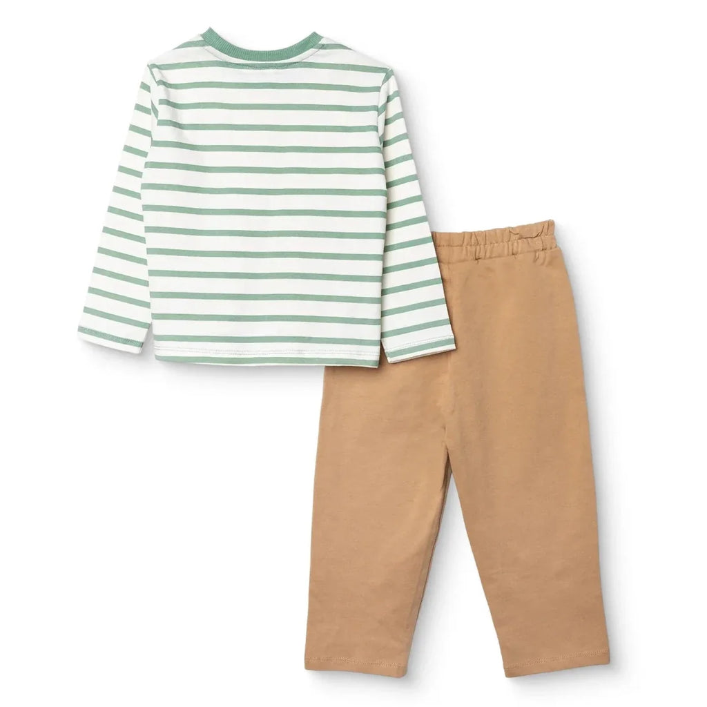 HelloBaby Boys T-Shirt & Trousers Set Vehicle Print Little Car Crew Neck Full Length Long Sleeve - Green Printed