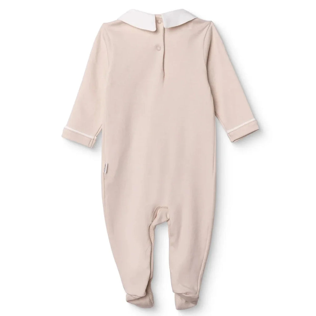 Bebetto Boys Footed Sleepsuit Snap Fastening Little Boss Shirt Collar Full Length Long Sleeve - Beige