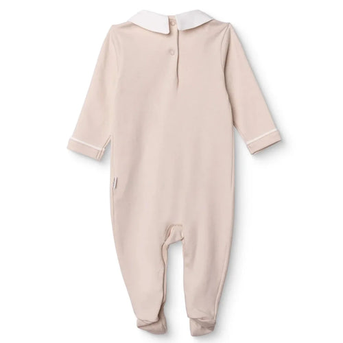 Bebetto Boys Footed Sleepsuit Snap Fastening Little Boss Shirt Collar Full Length Long Sleeve - Beige