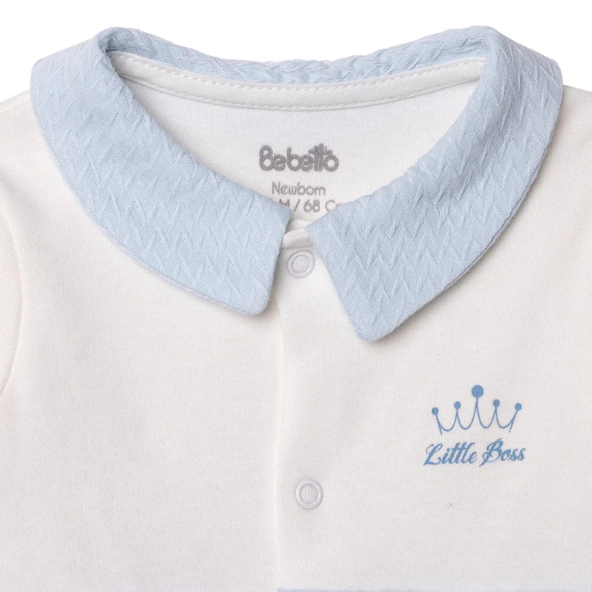 Bebetto Boys Footed Sleepsuit Snap Fastening Little Boss Shirt Collar Full Length Long Sleeve - Blue