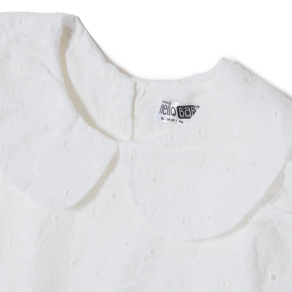 HelloBaby Girls Dress Berry Belle Peter Pan Collar Short Sleeve - White