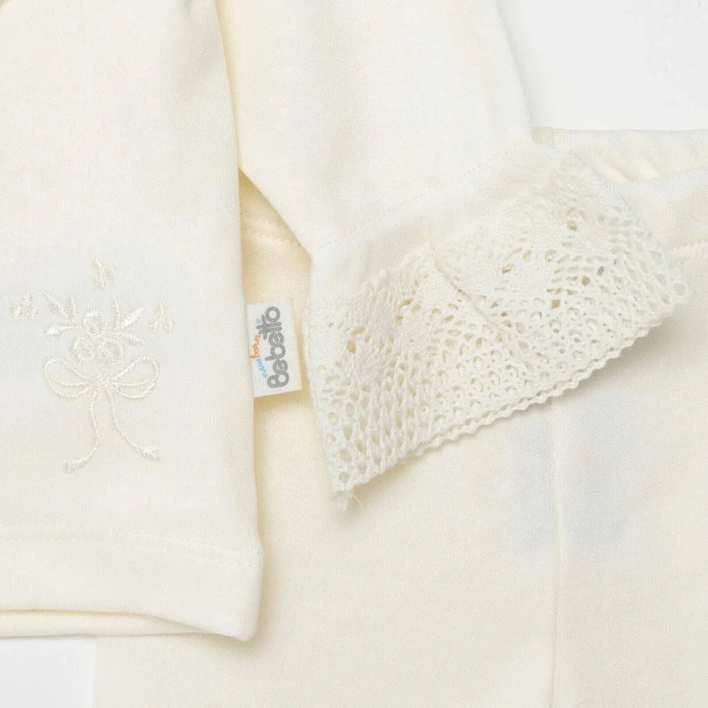 Bebetto Girls Cardigan & Footless Bottom Set Snap Fastening Ceremony Crew Neck Full Length Long Slee - Ecru