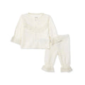 Bebetto Girls Cardigan & Footless Bottom Set Snap Fastening Ceremony Crew Neck Full Length Long Slee - Ecru