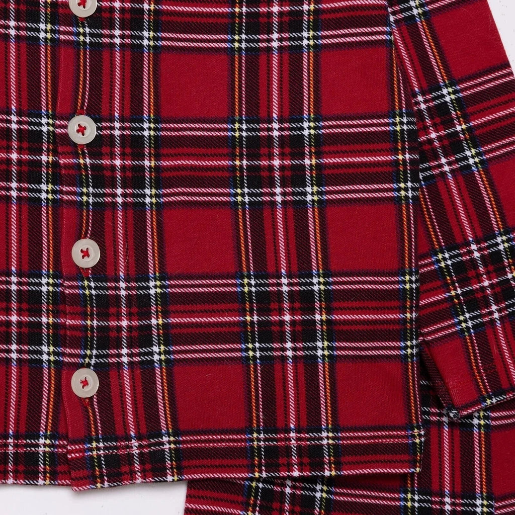 HelloBaby Boys Long Sleeve Pyjamas Set Plaid with Buttons Christmas Peter-Pan Collar Long Leg Long S - Red