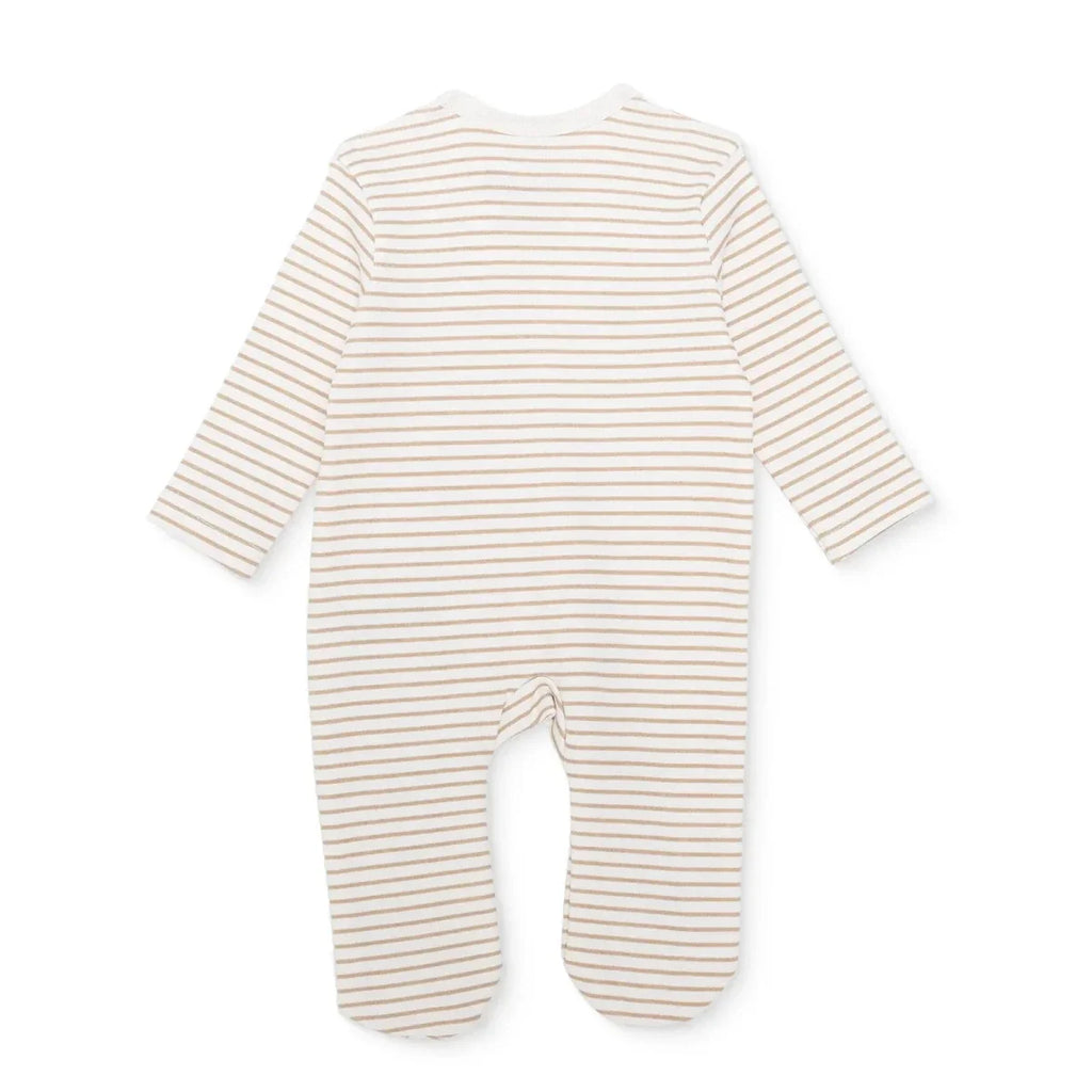 Baby Boy Footed Sleepsuit Striped Zip Fastening Crew Neck - Beige