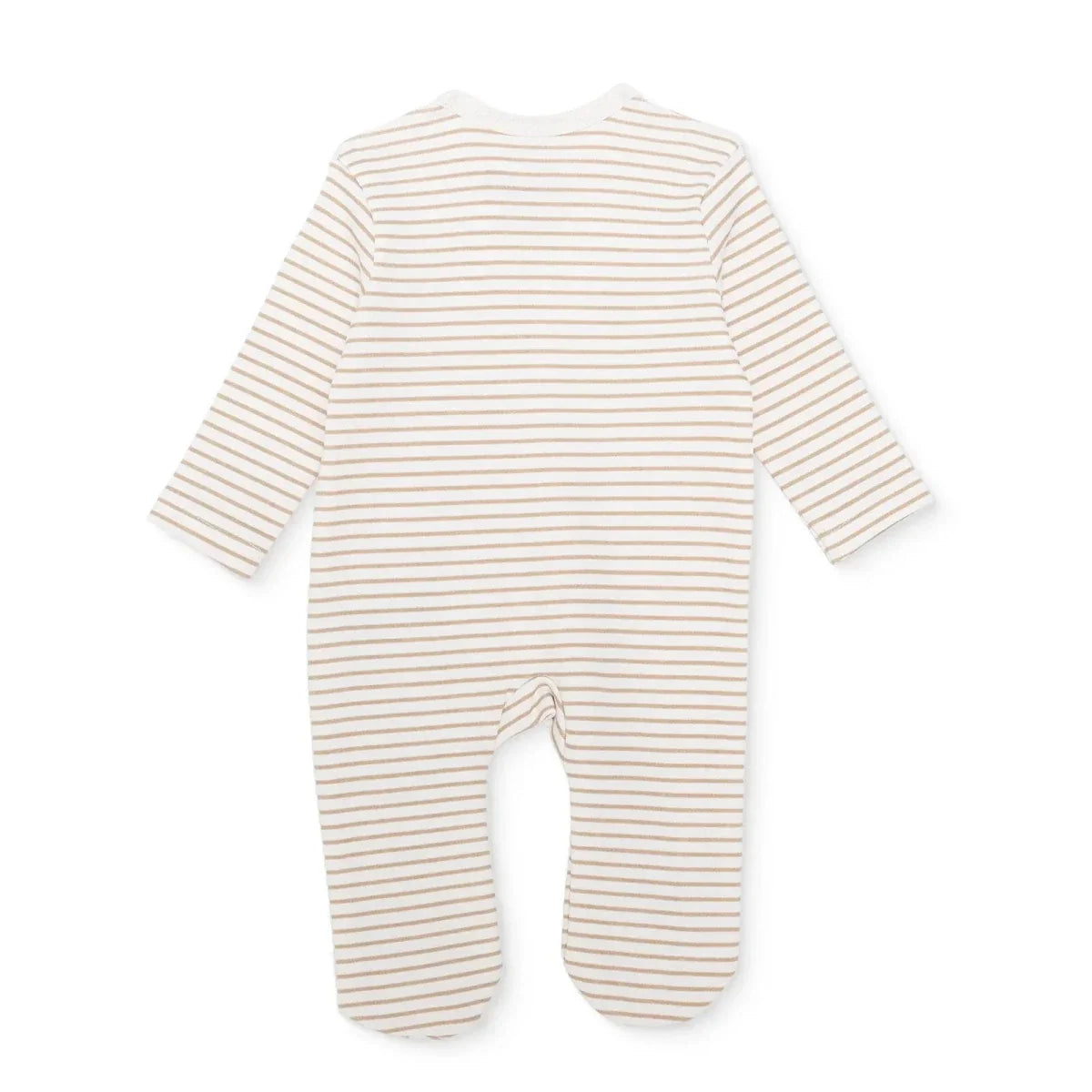 Baby Boy Footed Sleepsuit Striped Zip Fastening Crew Neck - Beige