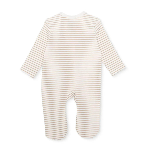 Baby Boy Footed Sleepsuit Striped Zip Fastening Crew Neck - Beige