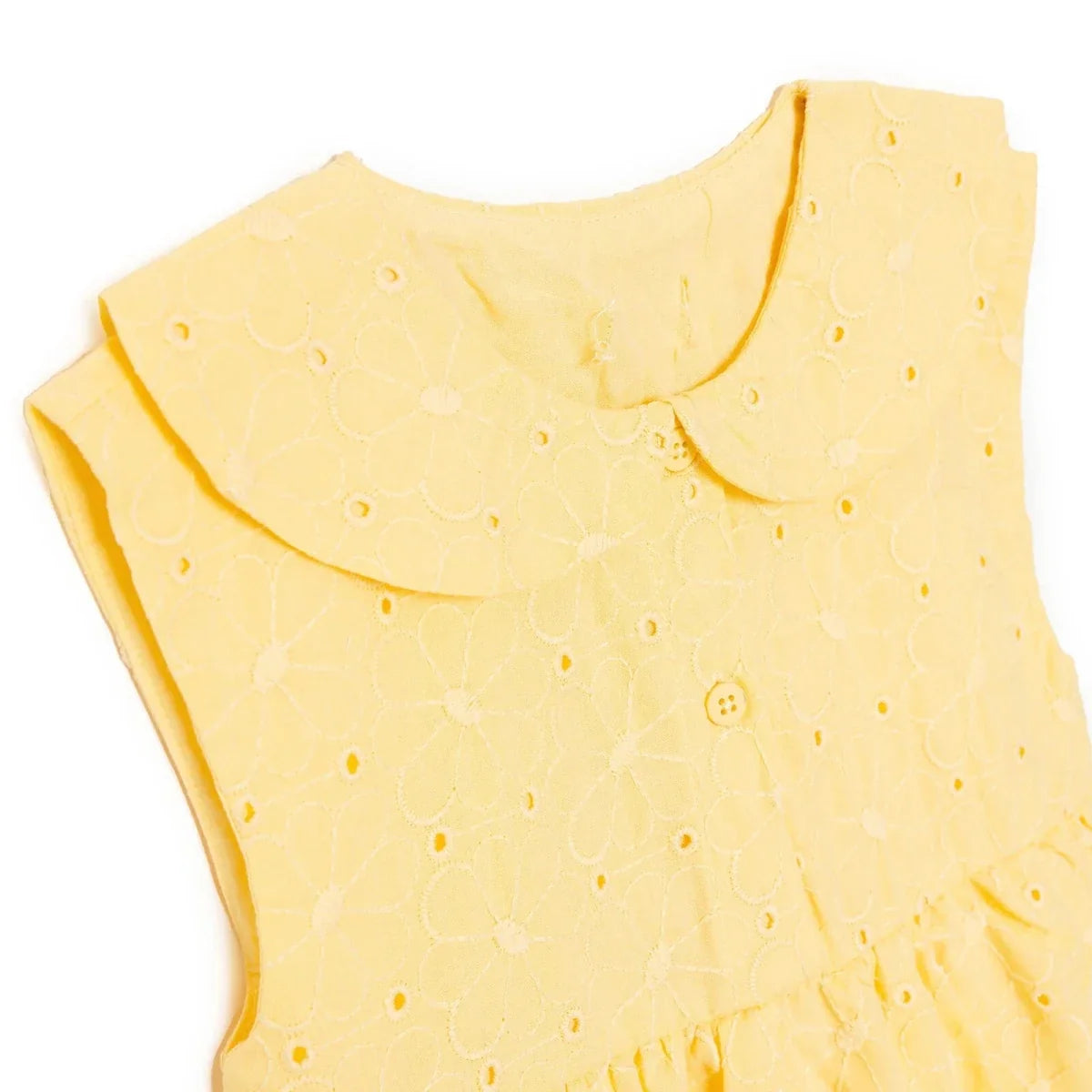 HelloBaby Girls Dress Buttoned Ditsy Flower Peter Pan Collar Short Sleeve - Yellow