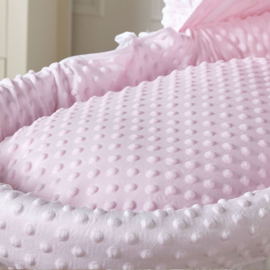 Pink Dimple White Wicker Baby Moses Basket With Stand